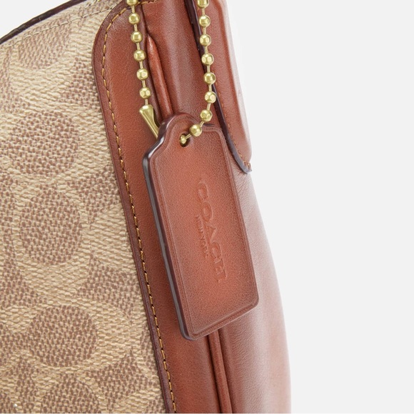 Coach Signature Hobo Tan Rust Shoulder Leather Coated Canvas Bag - Picture 3 of 10